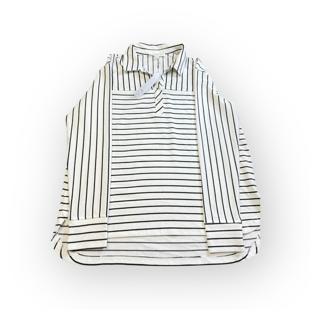 🖤 TANE + DELANCEY | Black & White Striped Collared Top NWT